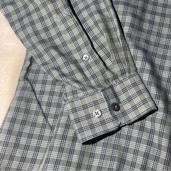 Men's 16-16 1/2 Neck Dark Green Plaid Button Down Dress Shirt - Large - Picture 5 of 11